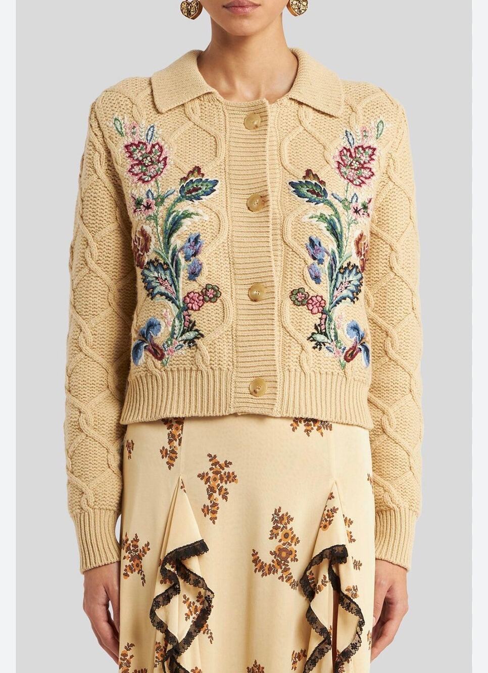 ETRO Floral Embroidered Cardigan Jacket in Beige IT 44 US 8